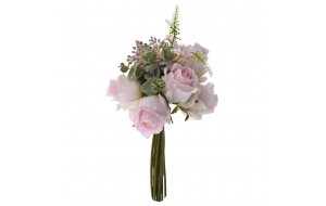 Διακοσμητικό ροζ μπουκετάκι με πέντε τριαντάφυλλα σετ των δύο 26 εκ