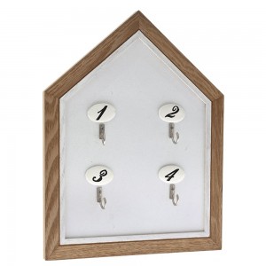Κλειδοθήκη ξύλινη σπίτι σε λευκό και φυσικό χρώμα 24x30 εκ