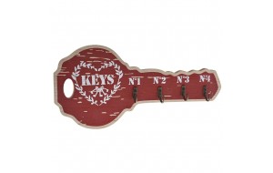 Κλειδοθήκη κόκκινη σε σχήμα κλειδιού από ξύλο 30x14 εκ