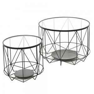Σετ των δύο μεταλλικό τραπέζι με γυάλινη επιφάνεια σε δύο διαστάσεις