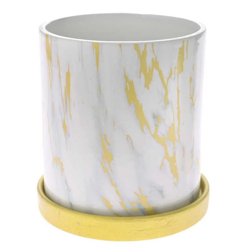 Κεραμικό κασπώ σε χρυσό λευκό χρώμα με πιατάκι 13.8x13.8x14.5 εκ
