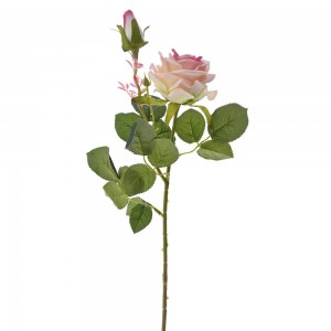 Κλαδί διακοσμητικό κοραλλί τριαντάφυλλο με μπουμπούκι 67 εκ