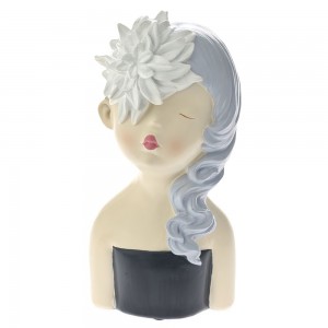 Επιτραπέζιο διακοσμητικό κοπέλα με λευκό λουλούδι στα μαλλιά 12x12x27 εκ
