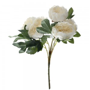 Διακοσμητικό μπουκέτο με πέντε άνθη λευκής παιώνιας 46 εκ