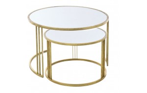 Μεταλλικό τραπέζι στρογγυλό χρυσό με επιφάνεια καθρέφτη σετ δύο τεμάχια 80x50 εκ