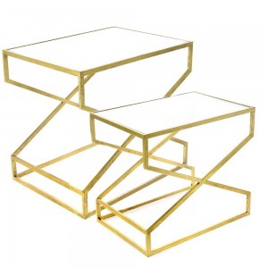 Μεταλλικά τραπέζια σαλονιού χρυσά με επιφάνεια καθρέφτη σετ δύο τεμάχια