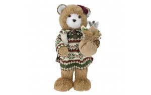 Κόκκινη διακοσμητική αρκουδίνα χριστουγεννιάτικη με καπέλο 20x24x41 εκ