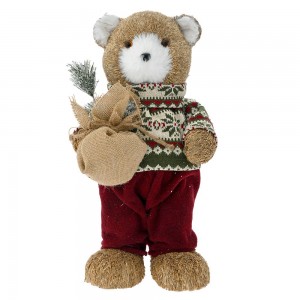Κόκκινος χριστουγεννιάτικος αρκούδος διακοσμητικός με πουγκί 20x24x41 εκ
