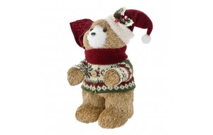 Κόκκινος αρκούδος με σκούφο χριστουγεννιάτικος διακοσμητικός 16x16x32 εκ