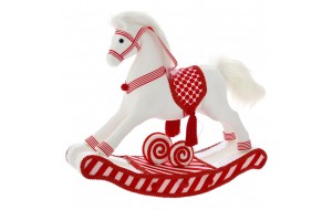 Χριστουγεννιάτικο διακοσμητικό λευκό κόκκινο κουνιστό άλογο 40x13x34 εκ