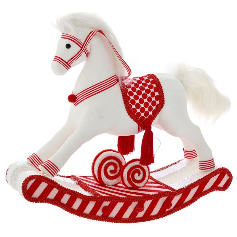 Χριστουγεννιάτικο διακοσμητικό λευκό κόκκινο κουνιστό άλογο 40x13x34 εκ