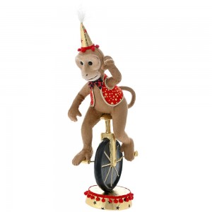 Χριστουγεννιάτικη καφέ μαϊμού τσίρκου διακοσμητική σε ρόδα 22x28x57 εκ