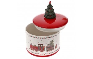 Κεραμικό στρογγυλό κουτί με καπάκι χριστουγεννιάτικο διακοσμητικό 16x19 εκ