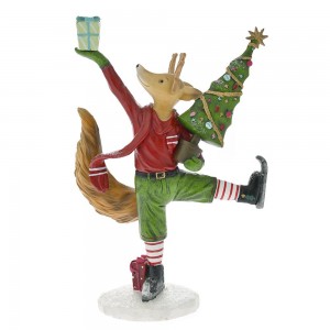 Διακοσμητική χριστουγεννιάτικη αλεπού χορευτής με δώρο από πολυρεζίνη 20x10x28 εκ