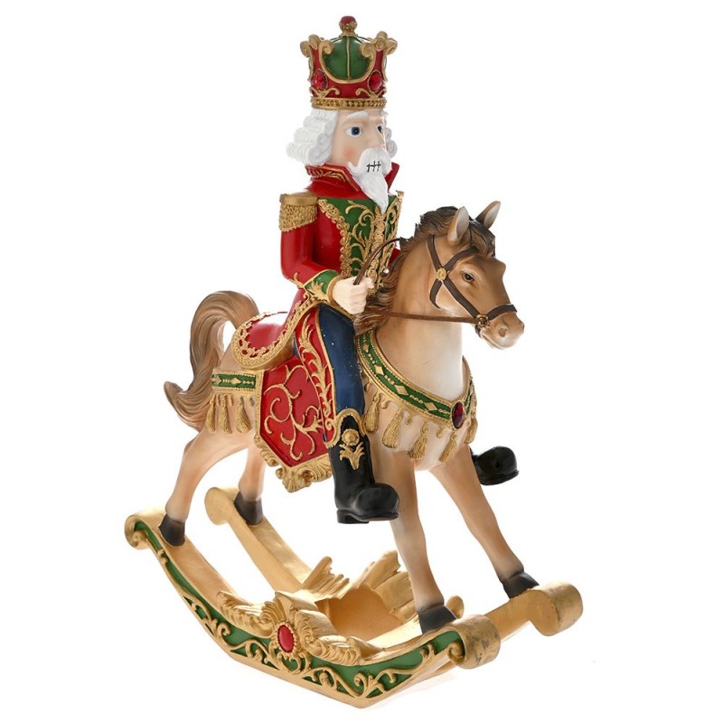 Χριστουγεννιάτικος διακοσμητικός ιππότης από πολυρεζίνη σε κουνιστό άλογο 45 εκ