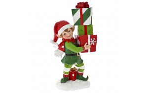 Διακοσμητική χριστουγεννιάτικη φιγούρα πράσινο από πολυρεζίνη ξωτικό με δώρα 13x8x25 εκ