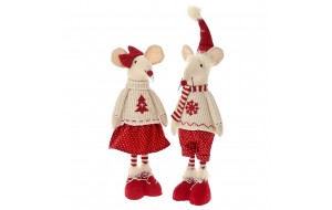 Κόκκινο διακοσμητικό υφασμάτινο χριστουγεννιάτικο ζευγάρι ποντίκια σετ δύο τεμάχια με δύο σχέδια 13x44 εκ