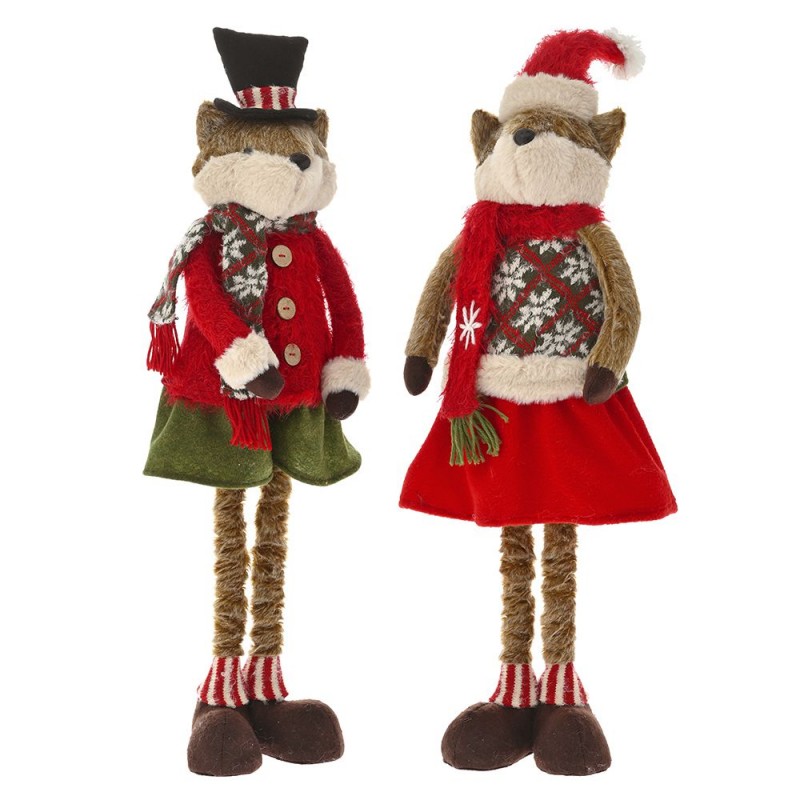 Χριστουγεννιάτικο κόκκινο υφασμάτινο ζευγάρι αλεπουδάκια σετ δύο τεμάχια με δύο σχέδια 22x61 εκ