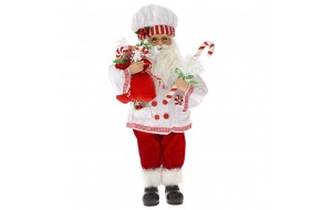 Διακοσμητικός χριστουγεννιάτικος λευκός Άγιος Βασίλης με κόκκινο παντελόνι και μπαστούνια 29x47 εκ