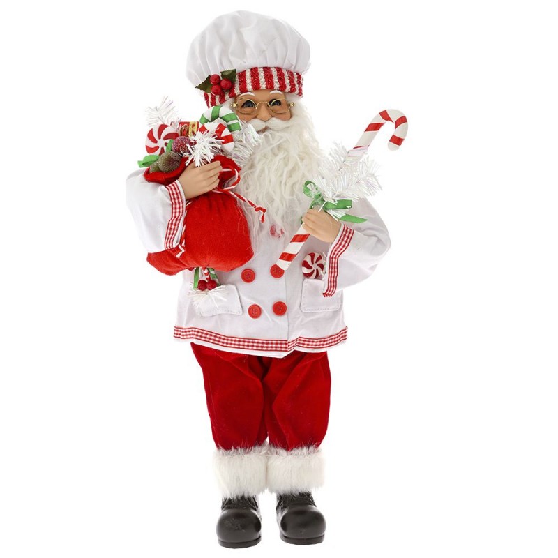 Διακοσμητικός χριστουγεννιάτικος λευκός Άγιος Βασίλης με κόκκινο παντελόνι και μπαστούνια 29x47 εκ