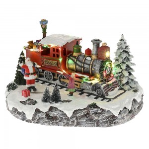 Διακοσμητικό χριστουγεννιάτικο τρένο Άγιου Βασίλη με φωτισμό και κίνηση 28x20x16 εκ