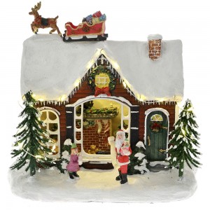 Χριστουγεννιάτικο διακοσμητικό σπίτι Άγιου Βασίλη φωτιζόμενο 23x15x20.5 εκ
