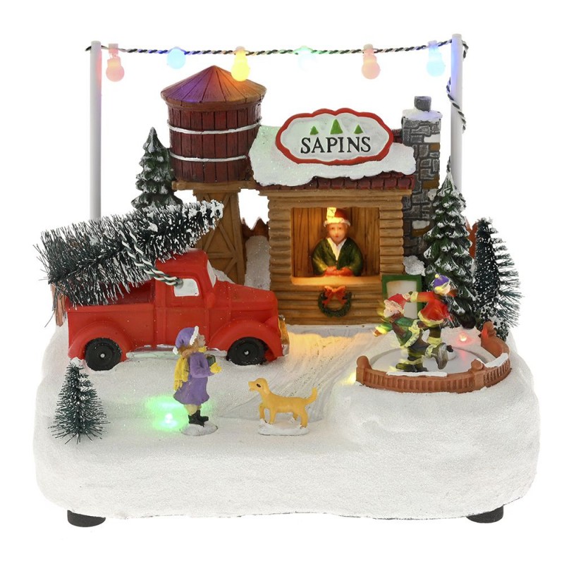 Tree Farm διακοσμητικό μαγαζί με χριστουγεννιάτικα δώρα φωτιζόμενο με μουσική και κίνηση 20x14x17 εκ