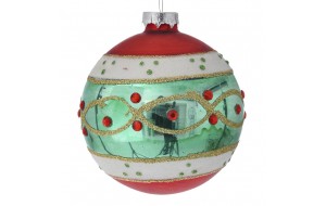 Κόκκινη χριστουγεννιάτικη vintage γυάλινη μπάλα σετ έξι τεμάχια 8 εκ