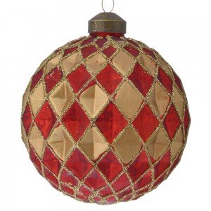 Χριστουγεννιάτικη γυάλινη μπάλα σε κόκκινη με χρυσή απόχρωση σετ έξι τεμάχια 8 εκ
