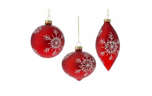 Κόκκινα γυάλινα χριστουγεννιάτικα στολίδια μπάλα δάκρυ και σταλακτίτης σετ τριών τεμαχίων 6x13 εκ