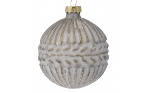 Αντικέ λευκή με χρυσή απόχρωση γυάλινη μπάλα χριστουγεννιάτικη σετ έξι τεμάχια 8 εκ