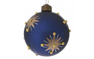 Γυάλινη μπάλα χριστουγεννιάτικη σε μπλε απόχρωση με αστέρια σετ έξι τεμαχίων 8 εκ