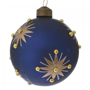 Γυάλινη μπάλα χριστουγεννιάτικη σε μπλε απόχρωση με αστέρια σετ έξι τεμαχίων 8 εκ