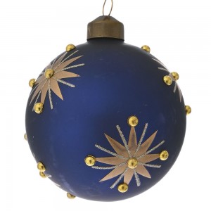 Μπάλα χριστουγεννιάτικη γυάλινη σε μπλε απόχρωση με αστέρια σετ τεσσάρων τεμαχίων 10 εκ