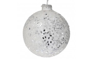 Γυάλινη χριστουγεννιάτικη μπάλα σε ασημί απόχρωση με γκλίτερ σετ έξι τεμάχια 8 εκ
