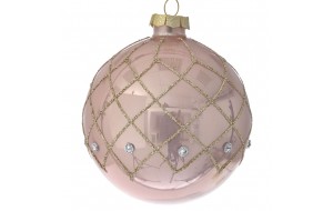 Γυάλινη χριστουγεννιάτικη μπάλα ροζ σετ έξι τεμάχια 8 εκ