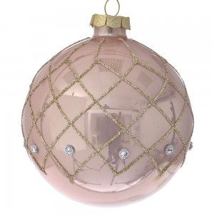 Γυάλινη χριστουγεννιάτικη μπάλα ροζ σετ έξι τεμάχια 8 εκ