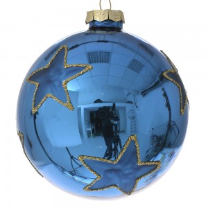 Μπλε χριστουγεννιάτικη γυαλιστερή γυάλινη μπάλα με αστέρια σετ έξι τεμάχια 8 εκ
