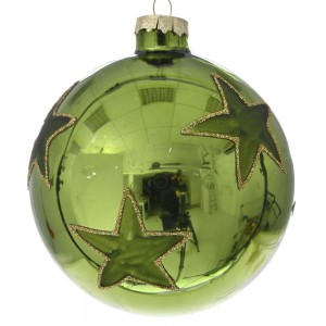 Γυαλιστερή γυάλινη μπάλα πράσινη με αστέρια σετ τεσσάρων τεμαχίων 10 εκ