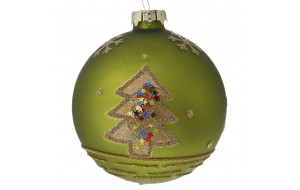 Πράσινη γυάλινη μπάλα με χριστουγεννιάτικο δέντρο σε χρυσή απόχρωση σετ έξι τεμαχίων 8 εκ