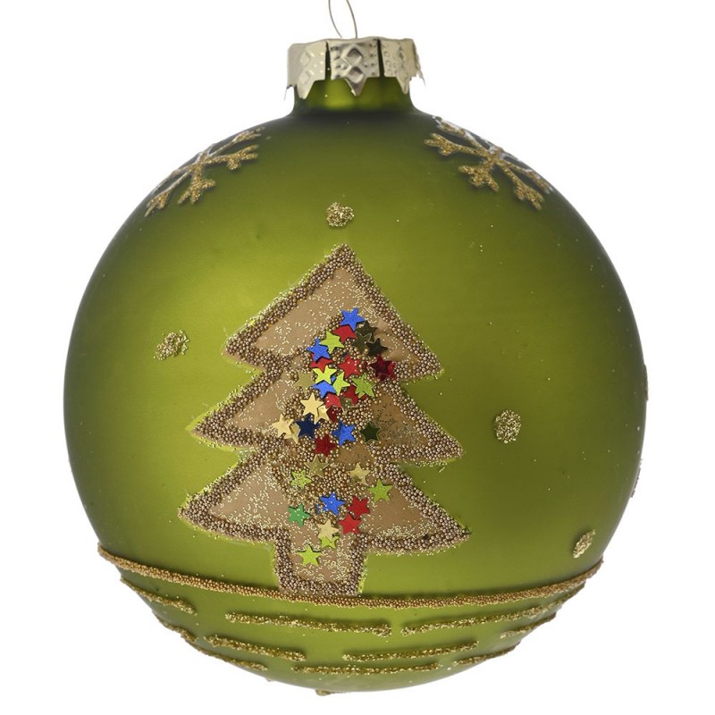 Πράσινη γυάλινη μπάλα με χριστουγεννιάτικο δέντρο σε χρυσή απόχρωση σετ έξι τεμαχίων 8 εκ