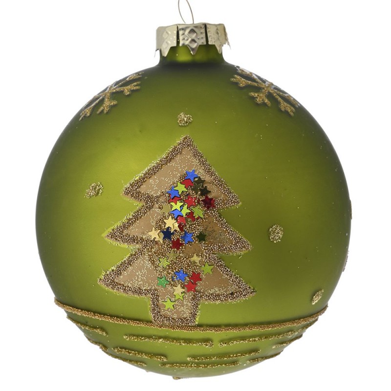 Γυάλινη πράσινη μπάλα με δέντρο χριστουγεννιάτικο σε χρυσή απόχρωση σετ τέσσερα τεμάχια 10 εκ