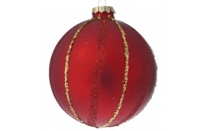 Κόκκινη γυάλινη με γραμμές γκλίτερ μπάλα χριστουγεννιάτικη σετ τέσσερα τεμάχια 10 εκ