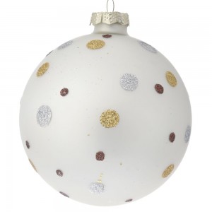 Λευκή πουά γυάλινη μπάλα χριστουγεννιάτικη σετ έξι τεμάχια 8 εκ