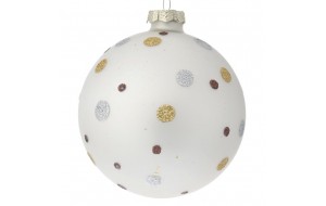 Μπάλα λευκή πουά γυάλινη χριστουγεννιάτικη σετ τέσσερα τεμάχια 10 εκ