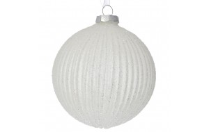 Γυάλινη λευκή με γραμμές γκλίτερ χριστουγεννιάτικη μπάλα σετ έξι τεμάχια 8 εκ