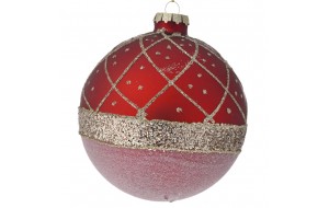 Κόκκινη γυάλινη μπάλα Χριστουγέννων με χρυσές λεπτομέρειες σετ έξι τεμάχια 8 εκ