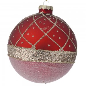 Κόκκινη γυάλινη μπάλα Χριστουγέννων με χρυσές λεπτομέρειες σετ έξι τεμάχια 8 εκ