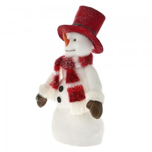 Διακοσμητική χριστουγεννιάτικη φιγούρα λευκός χιονάνθρωπος με κόκκινο σκούφο και κασκόλ 25x15x50 εκ