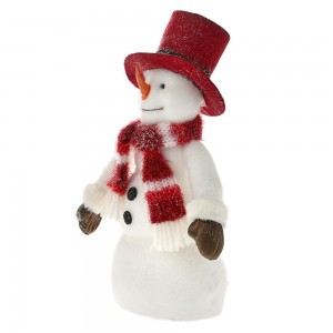 Λευκός χιονάνθρωπος με κόκκινο σκούφο και κασκόλ διακοσμητική χριστουγεννιάτικη φιγούρα 20x12x39 εκ